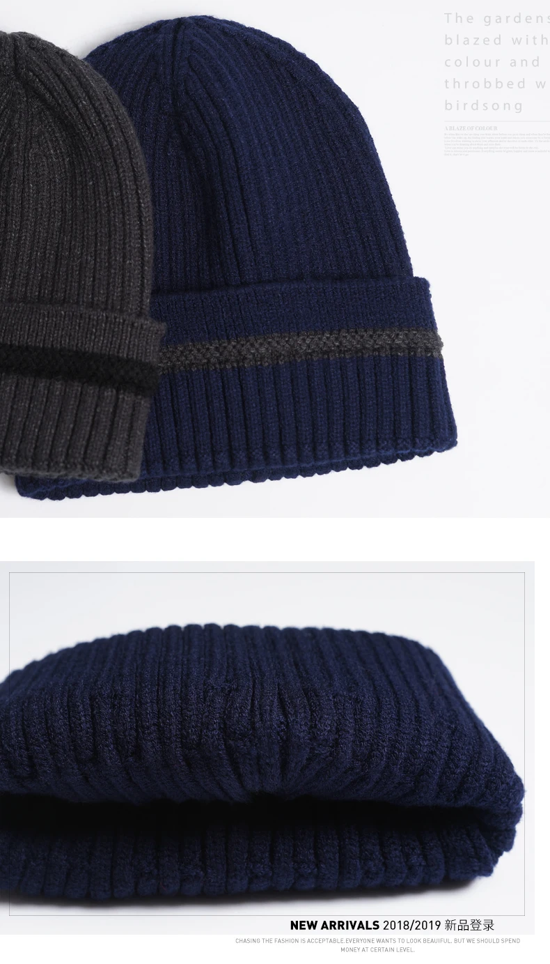 Beanies шапка мужская зимняя термальная вязаная шапка модный тренд Осень Зима Новая Skullies мужской головной убор Темно-серый темно-синий 1231