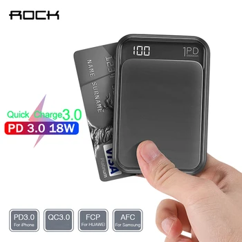 

ROCK Mini Power Bank 10000mAh PD 3.0 Quick Charge QC 3.0 LED Display Powerbank External Battery Fast Charging for Samsung HUAWEI