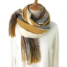 Зимний мягкий теплый шерстяной брендовый клетчатый шарф дизайн кашемировый шарф женская модная шаль для дам шарфы обертывания пашмины