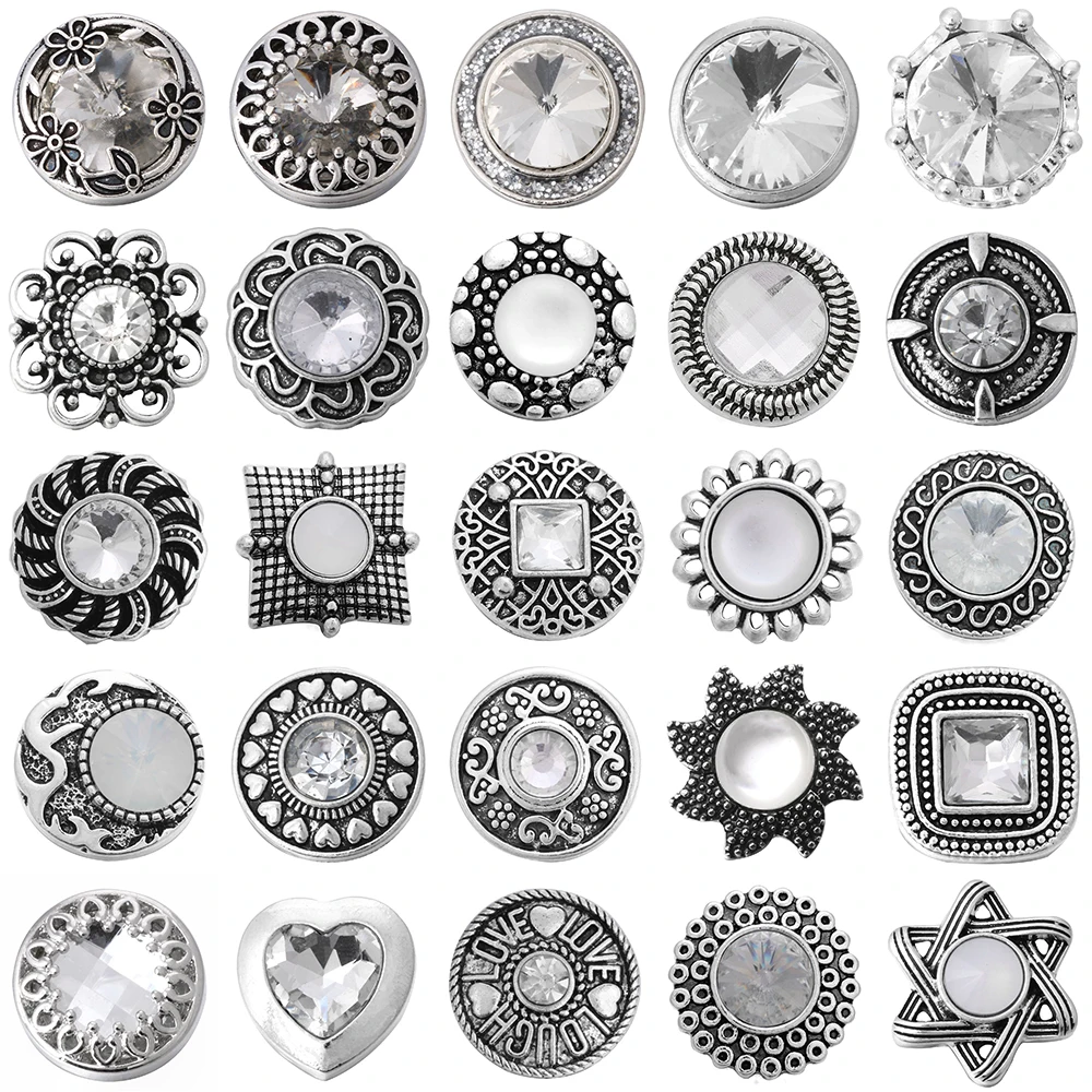 

5 шт./лот, новые украшения с белыми кристаллами, металлические кнопки, 18 мм, 20 мм, ожерелье для женщин и девочек