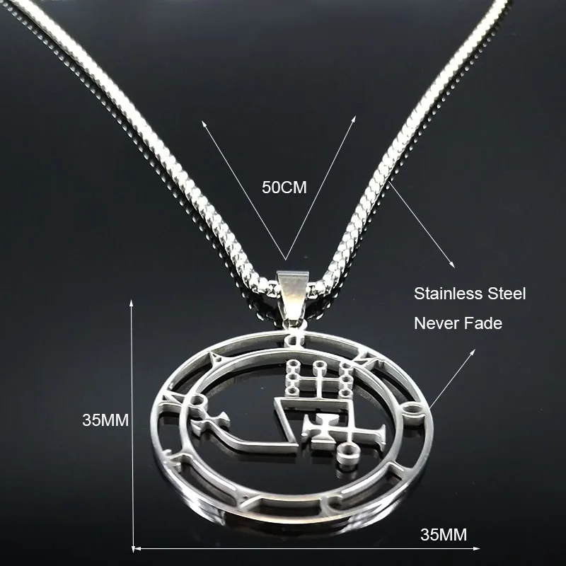Stainless Steel Dantalion Seal Pendant Necklace in Silver Finish