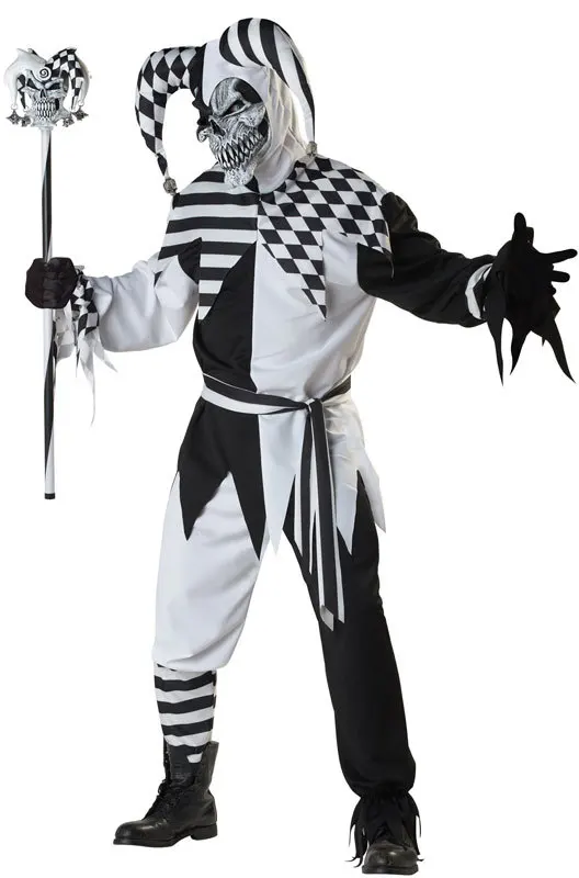Новая пара клоуна Косплей Костюм для взрослых Хэллоуин вечерние черно-белое платье клоун цирк костюм Джокера для женщин и мужчин