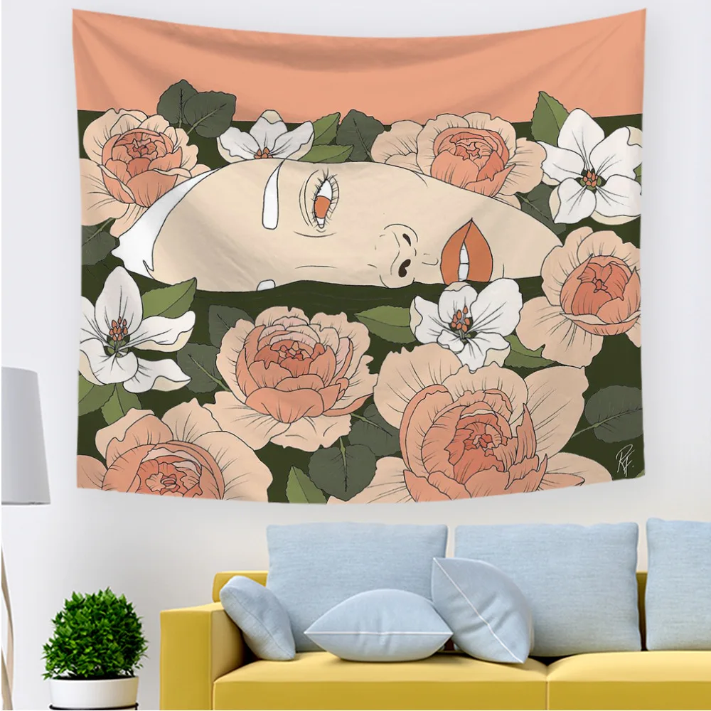 

Personality Wall Tapestry Women Floral Butterfly Pink Green Hippie Boho Decor Tapestry Wall Hanging Anchor Backdrop Wall Carpet
