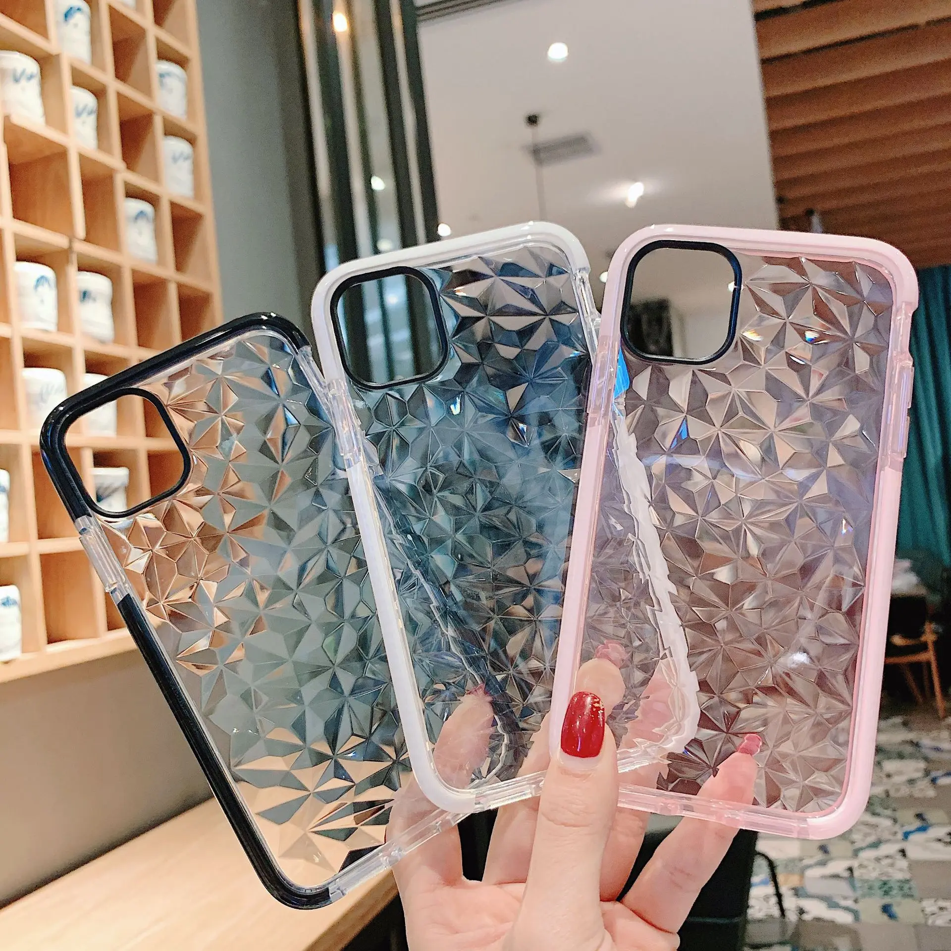 

Transparent Two-color Diamond pattern phone case for iphone 12 11 pro max x xr xs max 7 8 plus se2020 case Anti-fall Back cover
