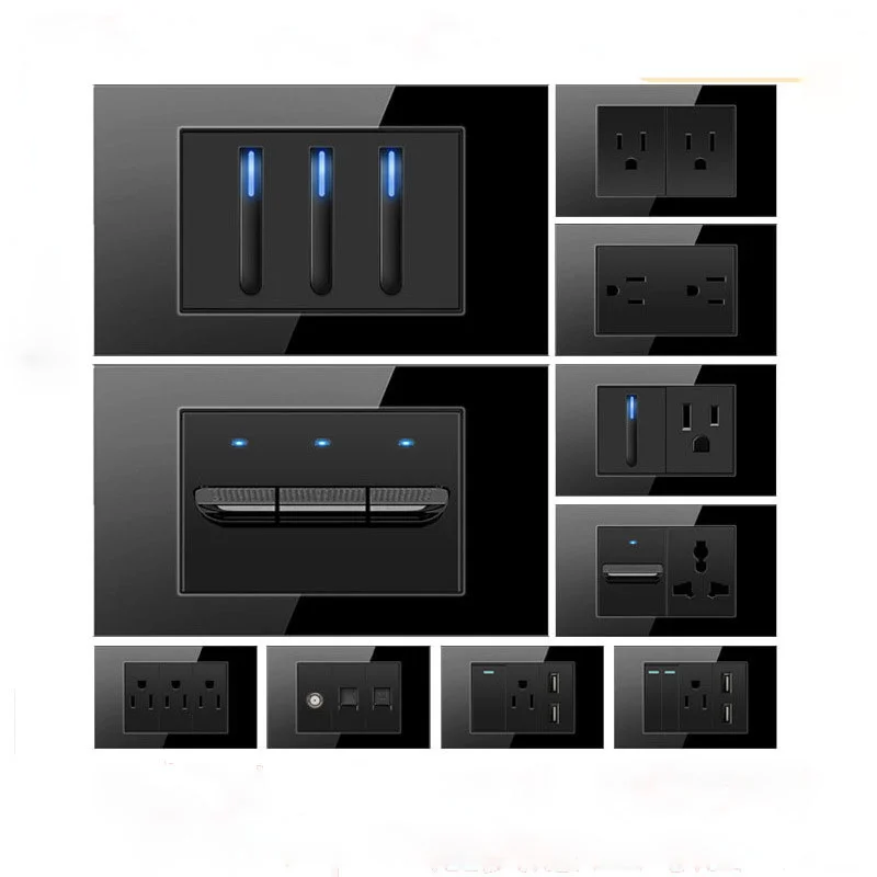 Mexico AU socket 118/120 type tempered glass black USA Standard 15A with LED light switch Philippines Thailand Canada USB | Обустройство