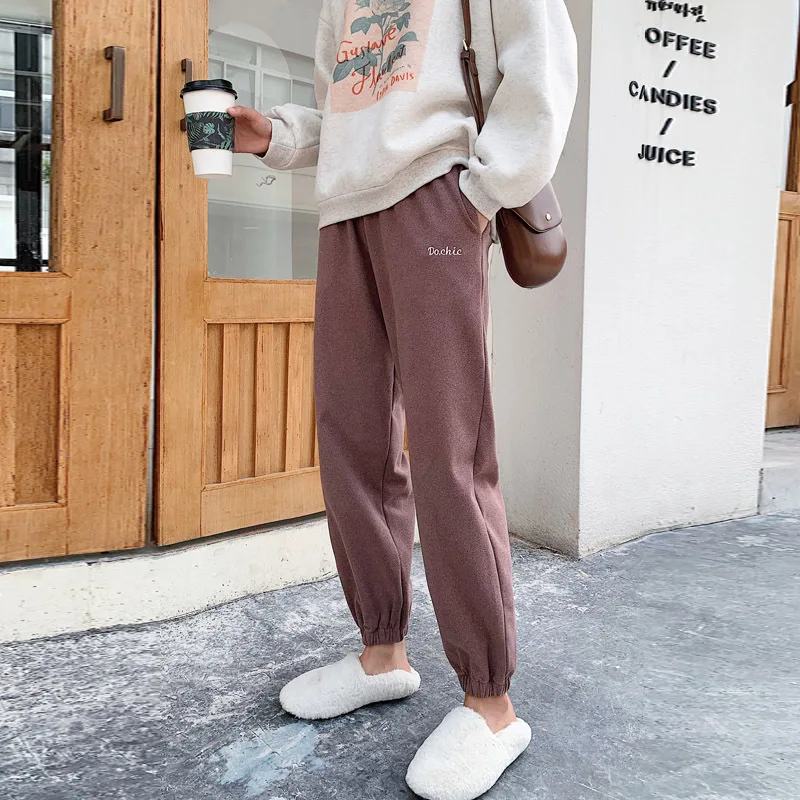 Casual Athletic Pants 2019 Autumn Women's High-waisted Slimming Harem Pants Closing Skinny Pants Warm Heart Pants Loose-Fit Gran