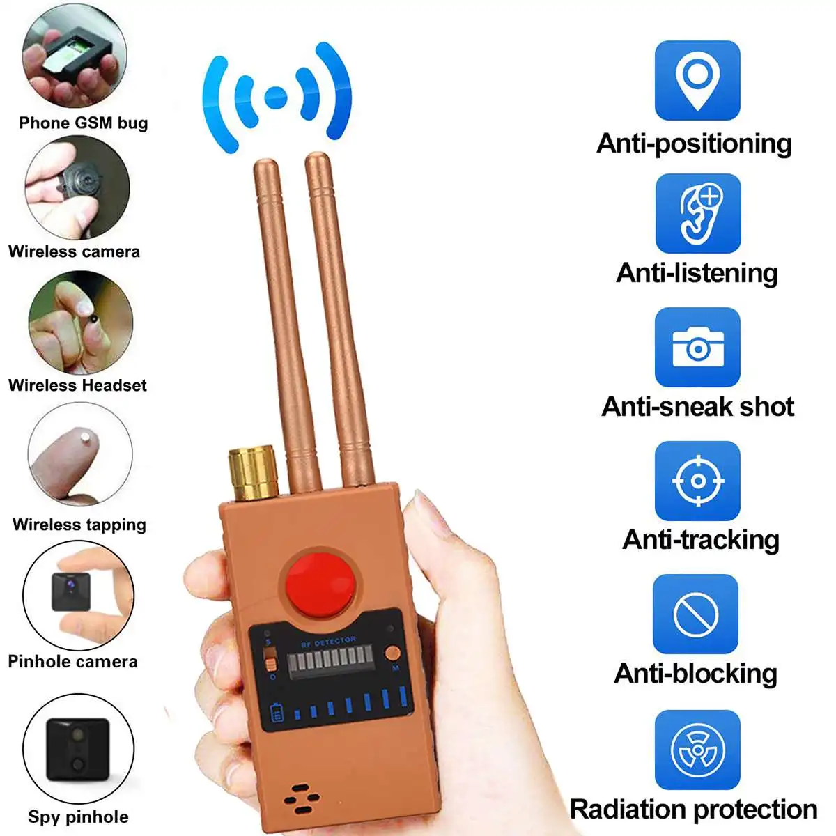 Двойная антенна Анти-Шпион gps беспроводной сигнал автоматический детектор racker частота сканирования уборочная машина защита безопасности 1