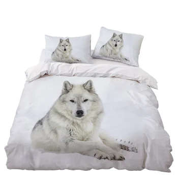

White Wolf Bedding Set Bedroom Decor Doona Quilt Cover Snow Background Hypoallergenic 1PC Duvet Cover with Pillowcase