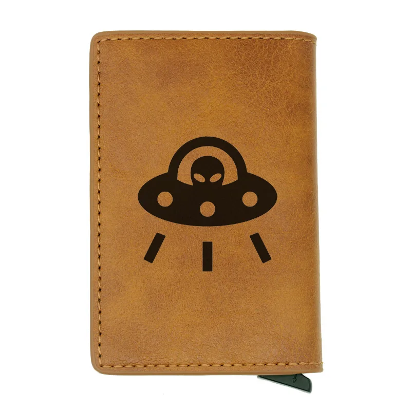 Brown Уникальный индивидуальный UFO летающий объект Rfid кошелек классический для мужчин и женщин Кредитная карта черные кожаные кошельки короткий кошелек - Цвет: Brown