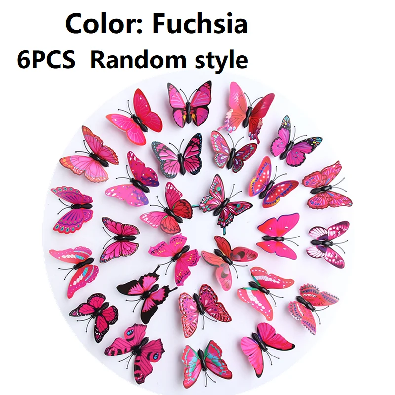 T0031-Fuchsia ПВХ имитация бабочки креативные ремесла магнитный холодильник занавес украшение бабочка - Цвет: T0031-Fuchsia
