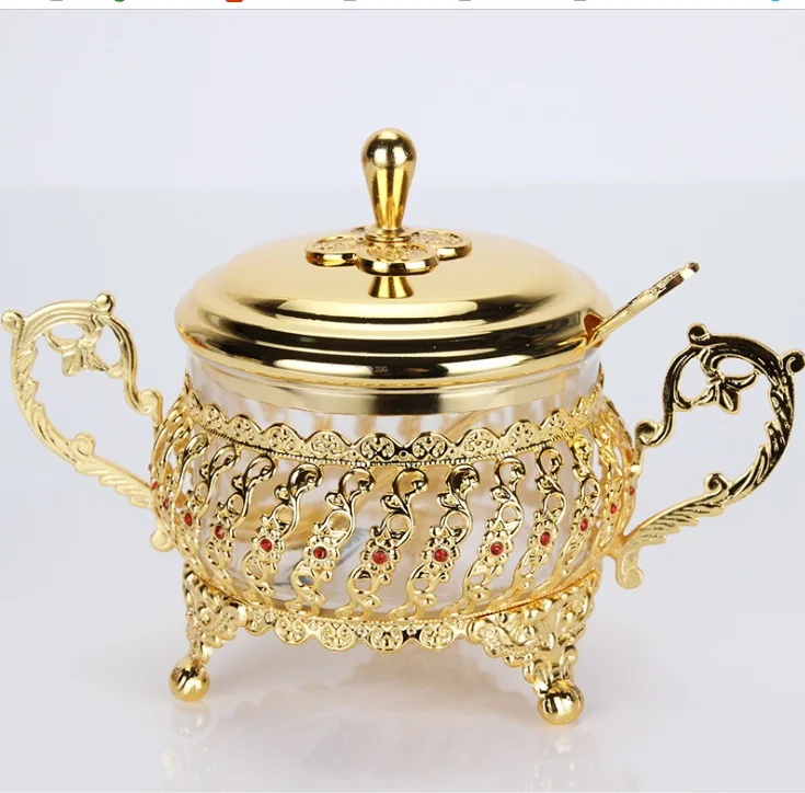 wedding kitchen European kitchen bottle glass pot High-end seasoning sugar seasoning box seasoning bottle glass alloy