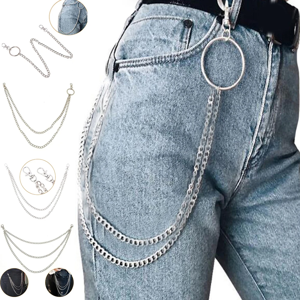 

1-3 Layer Rock Punk Hook Trouser Pant Waist Link Belt Metal Wallet Silver Chain Cool Chic Unisex Hip Hop Belts High Quality