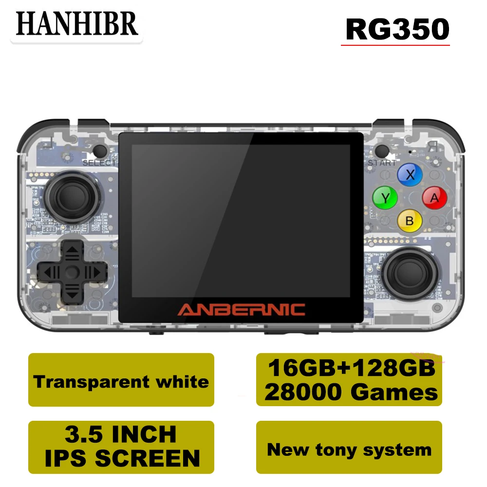 ANBERNIC RG350 ips Ретро игры 350 видео игры обновление игровой консоли ps1 игры 64 бит opendingux 3,5 дюймов 28000+ игры rg350 - Цвет: TWhite 144G28000Game