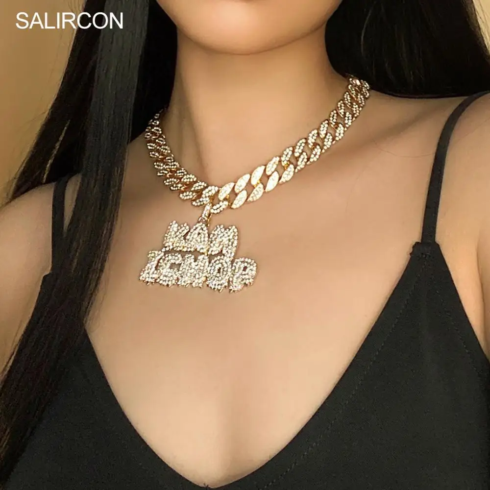 Salircon Miami Снаряженная кубинская цепочка ожерелье хип хоп Стразы с надписью