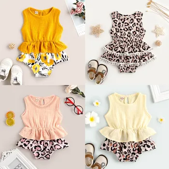 

Newborn Baby Girl Sleeveless Floral Leopard Print Romper Jumpsuit Clothes Summer children Baby clothing kids Romper Jumpsuit