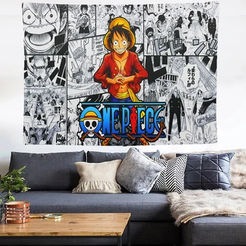 

Newspaper style Big Tapestry Anime One Piece Luffy Wall Hanging Polyester 200x150cm Decor Polyester Curtains Long Table Cover