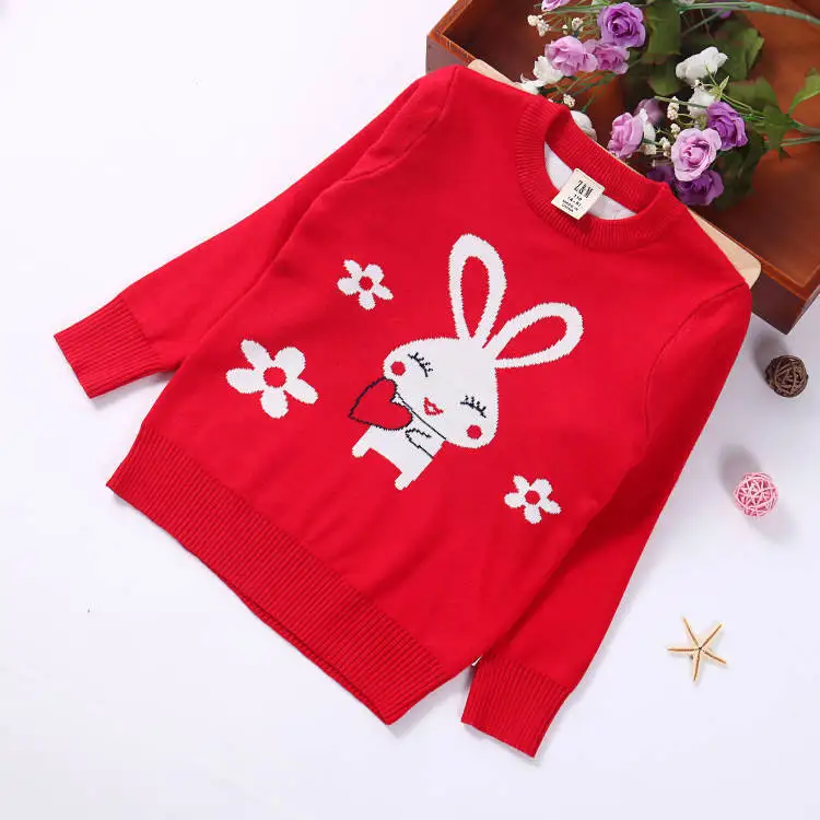 

2019 Autumn And Winter New Style Childrenswear Double Layer Cartoon Rabbit Crew Neck Sweater Children Mercerized Cotton Pullover