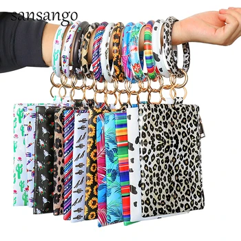 

Fashion Multiful Tassel Keychain Enamel PU Leather O Key Ring Wallet Circle Keychain For Women Girls With Matching Wristlet Bag