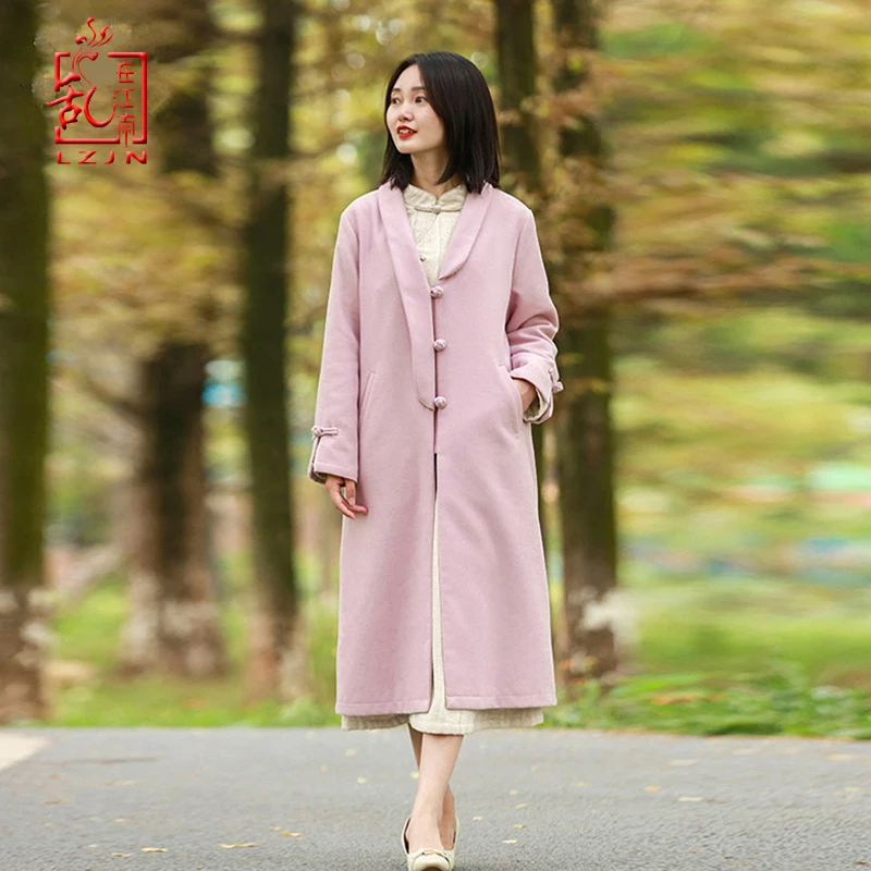 

LZJN Female Overcoat 2019 New Collection Turn-Down Collar Outwear Jacket Wool Blend Coat Casual Autumn Winter Elegant Overcoat