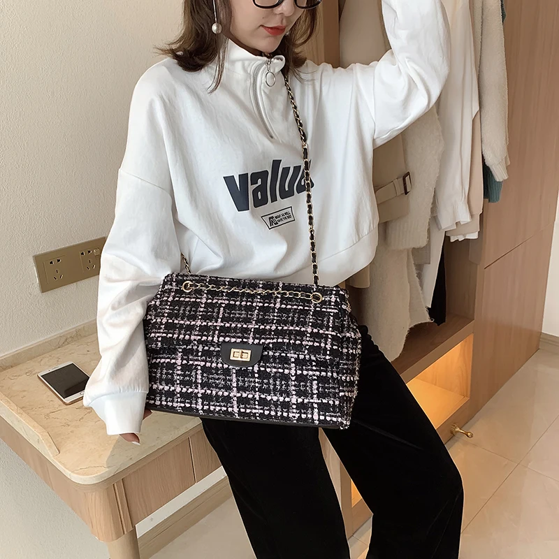 High Quality Large Capacity Women Wool Handbags Shoulder Bags Designer Ladies Chain Crossbody Bag Casual Female Messenger Bags