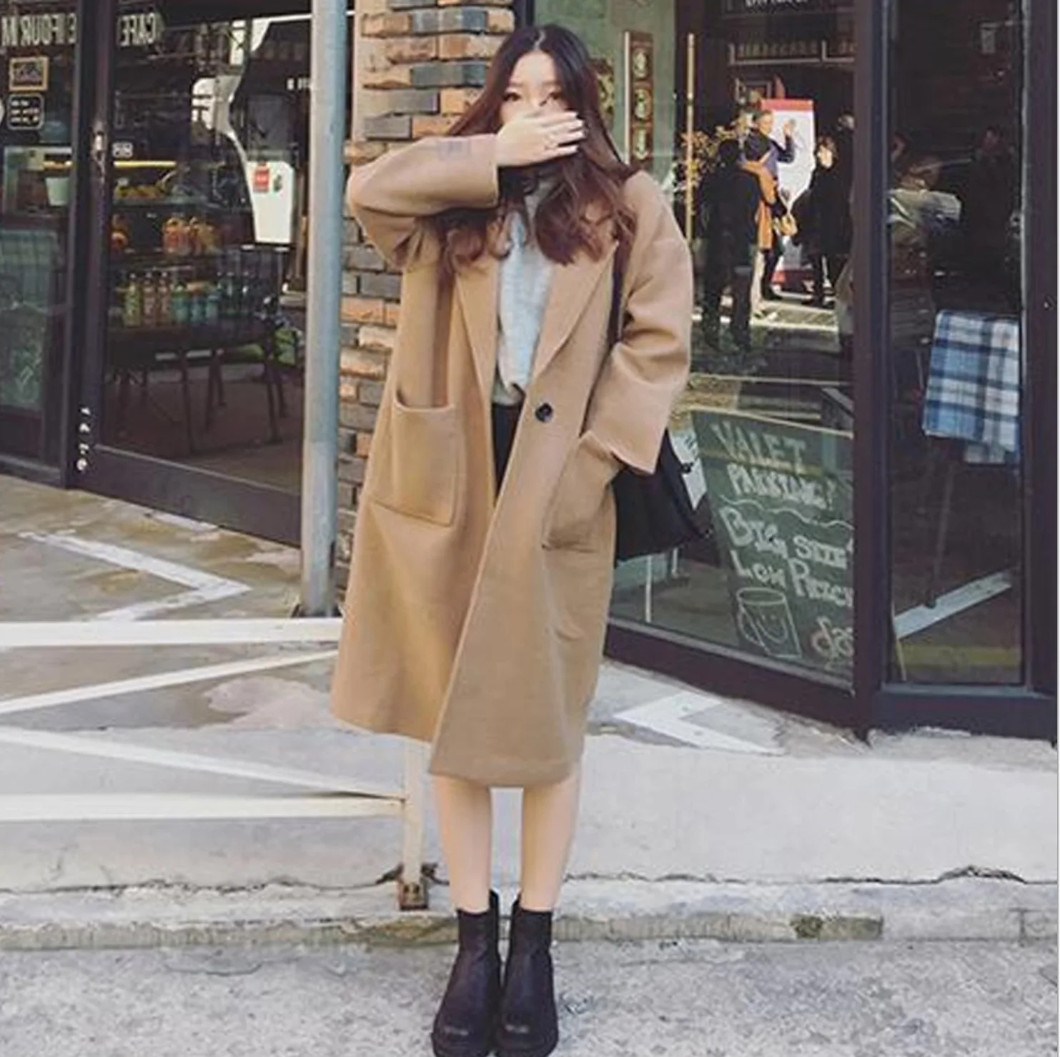 Short-height Woolen Jacket Women's Autumn And Winter Coat Women's Korean-style Woolen Cloth Students Loose-Fit
