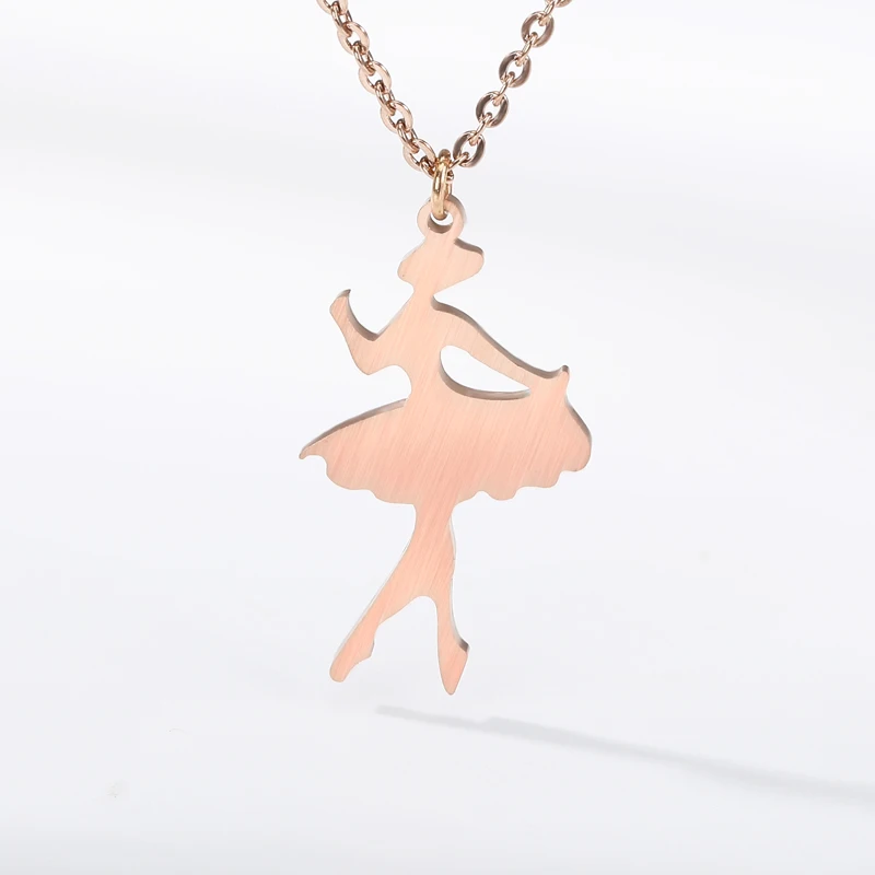 Маленькая танцовщица пируетт балерина девушка форма ожерелье для женщин минимальное ювелирное изделие из нержавеющей стали розовое золото балетное ожерелье