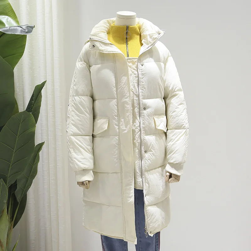 

Winter Mid-length Slimming Coat Korean-Style Sleeves Embroidered Cotton-padded Jacket down Cotton Hooded down Coat Cotton-padded
