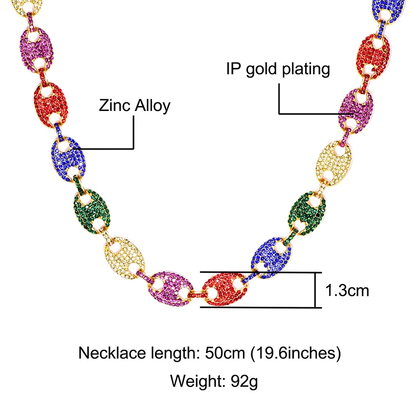 Ожерелье в стиле хип-хоп со льдом из фианита, разноцветные стразы в виде кофейных бобов, свинок, носа, ювелирное изделие для мужчин