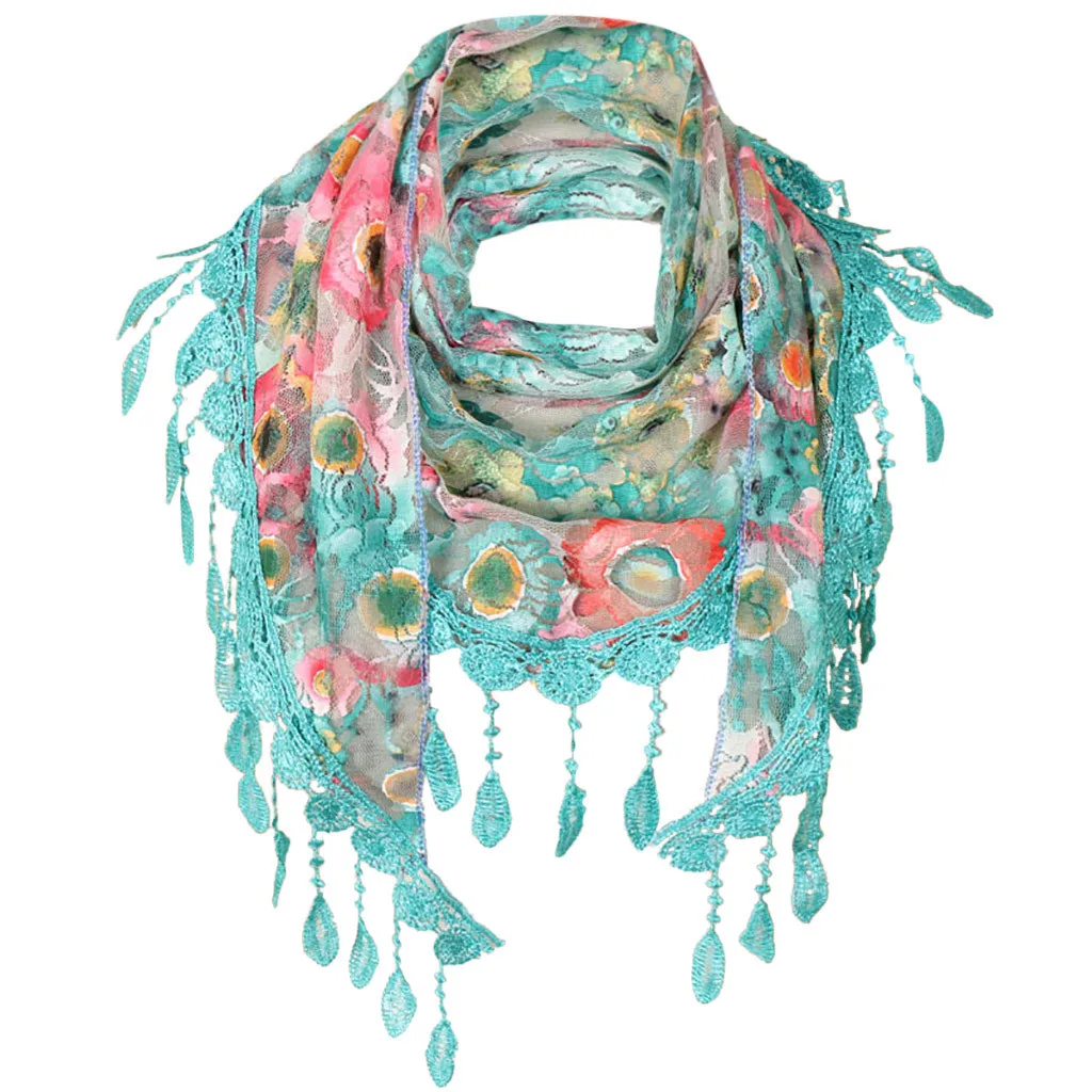 new autumn Winter Women Lace Tassel Floral Multicolor Print Hollow Scarf Shawl Wraps Scarves Jacquard fringed scarves#930