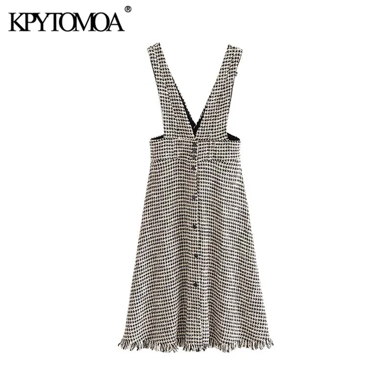 Винтажное стильное Плиссированное твидовое платье-сарафан миди для женщин модное женское платье с v-образным вырезом и боковыми карманами и кисточками Vestidos