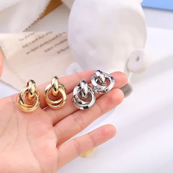 Flashbuy Gold Color Twist Alloy Drop Earrings For Women Simple Geometric Earrings Wedding Fashion Jewelry Trendy Accessories 2