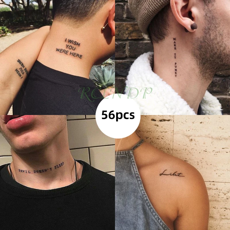 Tattoo Sticker set English sentence brave breathin kiss here Tatoo Temporary Flash Tatto Fake Cool stuff for Men Women 56 Pcs | Красота и