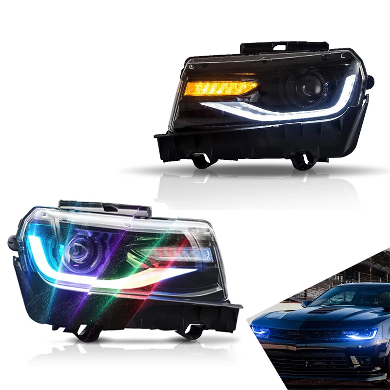 Headlights For Chevrolet Camaro 2014 2015 Headlamp with Moving Turn Signal Dual Beam Lens RGB Normal 2 Editions Car Accessories |
