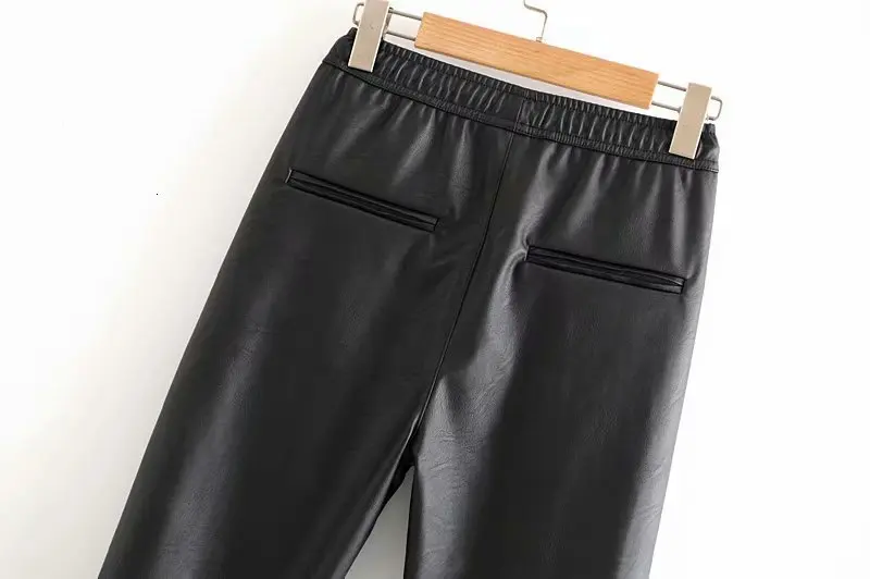 Черные узкие брюки из искусственной кожи размера плюс, женские брюки, зимние штаны