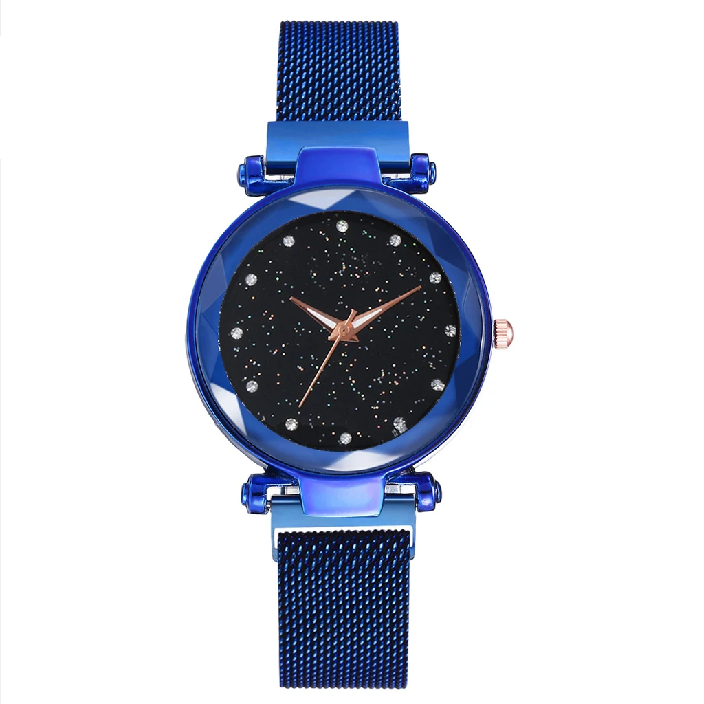 Роскошные часы звездного неба из нержавеющей стали с сетчатым браслетом для женщин, Кристальные Аналоговые кварцевые наручные часы, женские спортивные часы