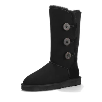 

200 Manufacturers Women's Shoes Waterproof Sheep 3 Button High Knee Snow Boots Winter Shoes Women Boots Real Fur Shearing Boots
