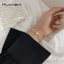 HUANZHI Korean New Pullable Astral Micro-inlay Rhinestone Spar Golden Chain Adjustable Jewelry Bracelet for Women Girls