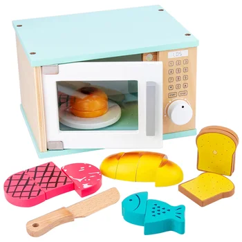 

7Pcs/Set Children Wooden Pretend Play Kitchen Microwave Oven Toy Simulation Foods Playset