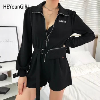 

Heyoungirl Harajuku Punk Black Playsuit Women Long Sleeve Casual Short Jumpsuit Rompers Letter Print Bodysuit Autumn High Street