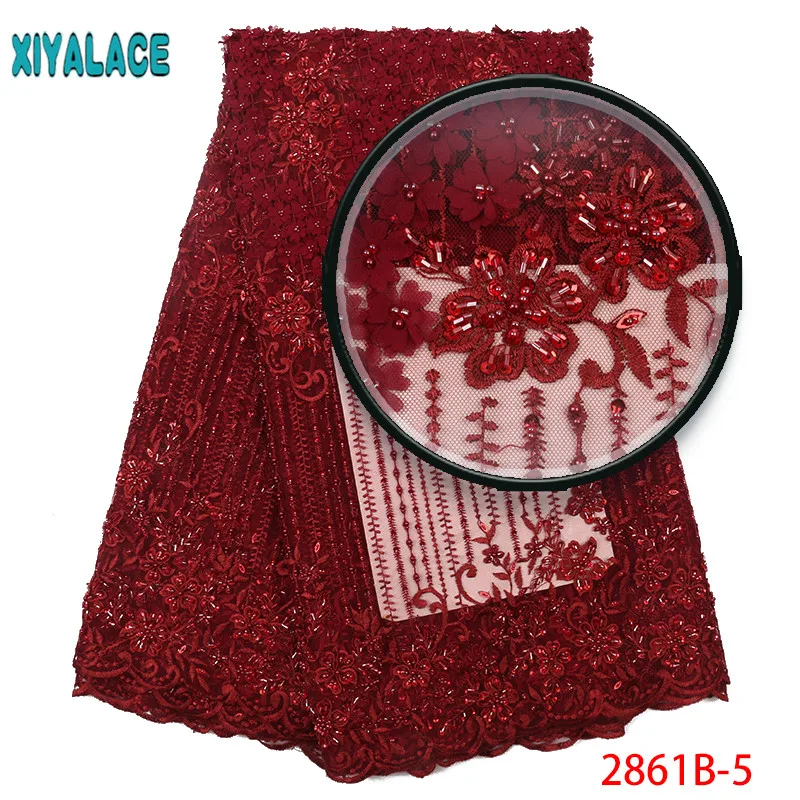 

2019 Wine African Lace Fabric Embroidery 3d Lace Fabric High Quality Handmade Beads Lace For African Bridal Lace Fabric 2861b