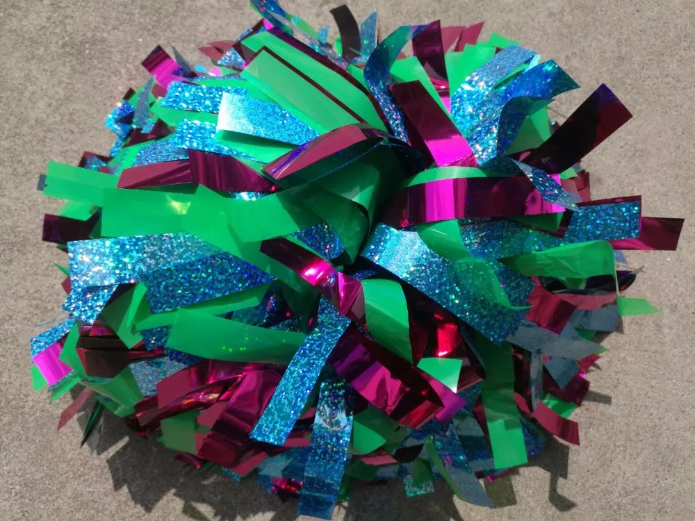 Cheerleader Pom Pom Plastic, Light Green, Metallic, Hot Pink Mixed, 3/4 "x 6"