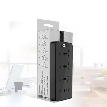 

New Power Strip 10A/2500W 1/2/3 AC Socket EU/UK/US Plug 3USB Travel Adaptor with Switch and 2m Extension Cord PC Explosion-Proof