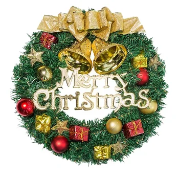 

Christmas Wreath Artificial Christmas Hanging Wreath Garland with Bowknot Bells Deer Flower Front Door Ornament Wall