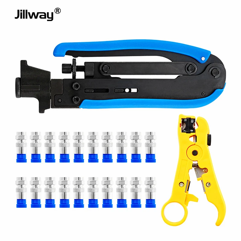 

Коаксиальные плоскогубцы Jillway для снятия изоляции, плоскогубцы для холодного сжатия коаксиального кабеля RG59 RG6, набор инструментов для обжима кабеля, головки 20F