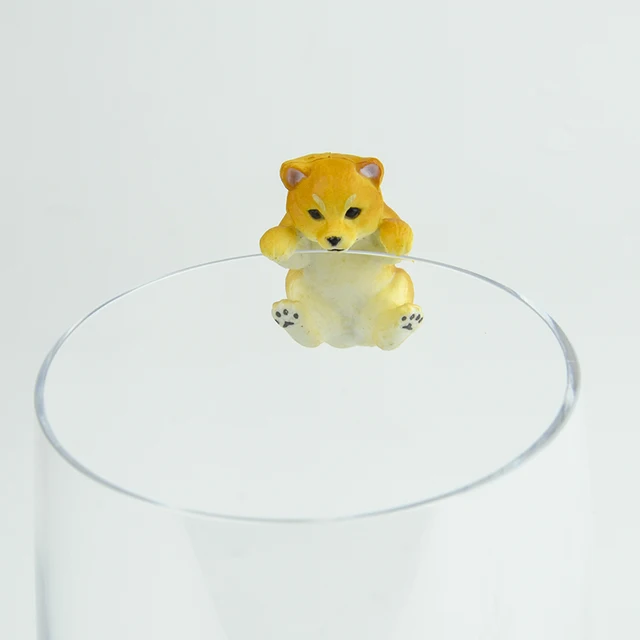 New cute pets puppy Shiba Inu on the edge of cup glass Model figures dog figurine Christmas Gift Kids Toy 4
