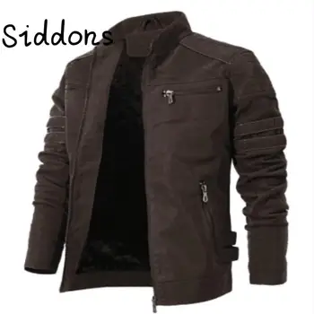 

SIDDONS Fashion Winter Leather Jacket Men Stand Collar Motorcycle Washed Retro Velour Leather Jacket European Size Mens Coats