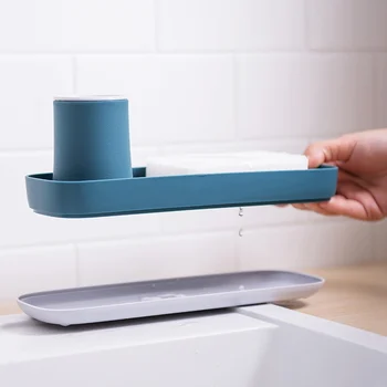 

Kitchen Sink Countertop Caddy Sponge Brush Holder Plastic Storage Box Tray With Filter Bottom Kitchen Sink Rack