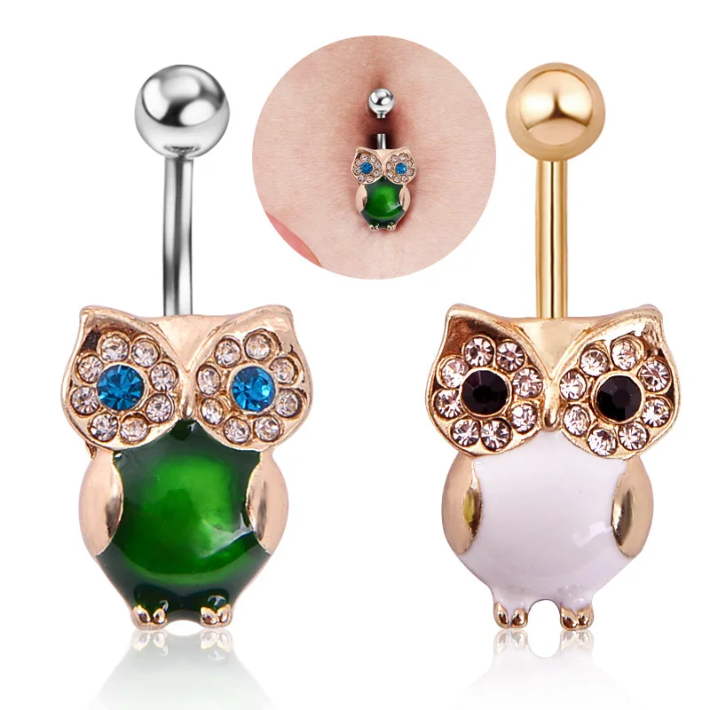 

1pc Cute Owl Shaped Belly Ring Stainless Steel Belly Button Ring Fashion Navel Bars Crystal Ferido Body Piercing Jewelry