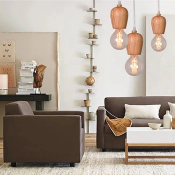 

Small Pendant-Lights Room-Decor Wood Nordic-Design Dinning E27 Led