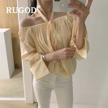 

RUGOD Off Shoulder Blouse Women Blouses Long Sleeve Elegant Top Korean Fashion Clothing Woman Shirts Casual Shirt Back Zipper